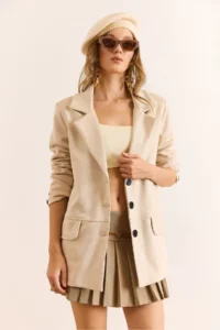 Olalook Women's Stone Lined Buttoned Flotilla Pocket Suede Blazer Jacket - Image 5