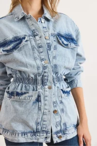 Olalook Women's Light Blue 4 Pocket Waist Waist Long Denim Jacket - Image 6
