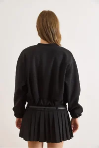 Olalook Women's Black Lined Pocketed Bomber Jacket - Image 3