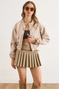 Olalook Women's Stone Lined Pocketed Bomber Jacket