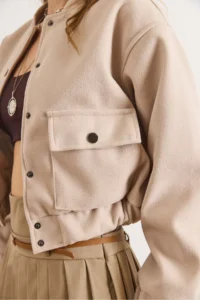 Olalook Women's Stone Lined Pocketed Bomber Jacket - Image 3