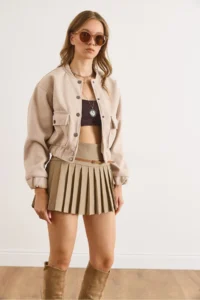 Olalook Women's Stone Lined Pocketed Bomber Jacket - Image 4