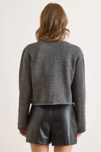 Olalook Women's Smoked Open Knit Pocket Buttoned Thick Knitwear Jacket - Image 3