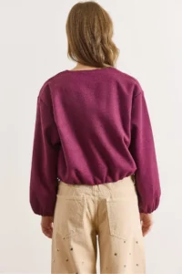 Olalook Women's Purple Pocket Lined Crew Neck Crop Stitching Jacket - Image 2