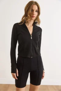 Olalook Women's Black Cupra Modal Flexible Sports Jacket with Thumb Hole - Image 2