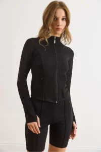 Olalook Women's Black Cupra Modal Flexible Sports Jacket with Thumb Hole - Image 3