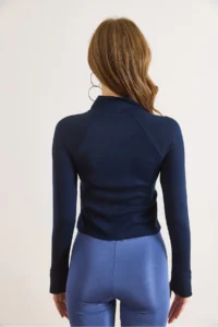 Olalook Women's Navy Blue Cupra Modal Flexible Sports Jacket with Thumb Hole - Image 3