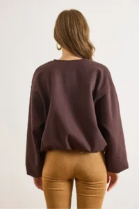 Olalook Women's Brown Crew Neck Pocket Lined Stretch Jacket - Image 6
