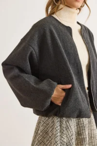 Olalook Women's Smoked Crew Neck Pocket Lined Stash Jacket - Image 3