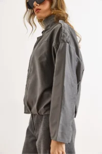 Olalook Women's Smoked Lined Skirt Pleated Oversize Suede Jacket - Image 4