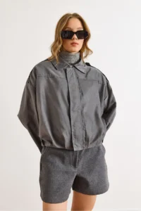 Olalook Women's Smoked Lined Skirt Pleated Oversize Suede Jacket - Image 6