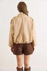 Olalook Women's Stone Lined Skirt Pleated Oversize Suede Jacket - Image 3