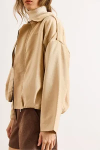 Olalook Women's Stone Lined Skirt Pleated Oversize Suede Jacket - Image 5