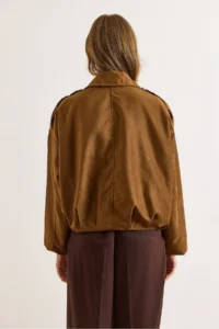 Olalook Women's Tan Lined Skirt Pleated Oversize Suede Jacket - Image 3
