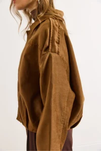 Olalook Women's Tan Lined Skirt Pleated Oversize Suede Jacket - Image 4