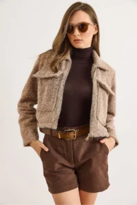 Olalook Women's Camel Pocket, Lined, Raised Cashew Jacket - Image 2