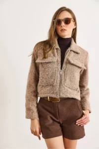 Olalook Women's Camel Pocket, Lined, Raised Cashew Jacket - Image 5