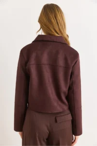 Olalook Women's Bitter Brown Pocket Detailed Unlined Suede Jacket - Image 4