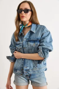 Olalook Women Blue Back Applique DENIM Jacket