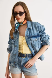 Olalook Women Blue Back Applique DENIM Jacket - Image 3