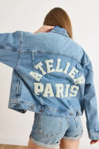 Olalook Women Blue Back Applique DENIM Jacket - Image 5