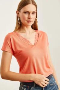 Olalook Women's Melon Collar Lace Loose Viscose Blouse - Image 5