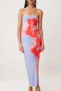 TRENDYOLMİLLA Multicolored Floral Printed Tulle Lined Maxi Dress - Image 3