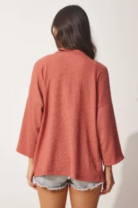 Happiness İstanbul Women's Dusty Rose Layered Collar Textured Seasonal Jacket - Image 3