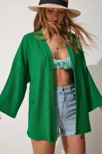 Happiness İstanbul Women's Green Layered Collar Textured Seasonal Jacket - Image 2