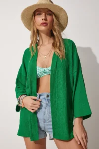 Happiness İstanbul Women's Green Layered Collar Textured Seasonal Jacket - Image 3