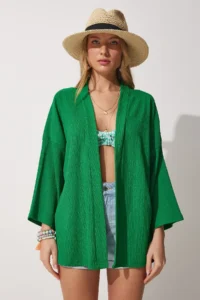 Happiness İstanbul Women's Green Layered Collar Textured Seasonal Jacket - Image 4