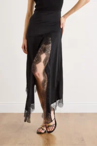 Olalook Women's Black Slit Asymmetrical Lace Detailed Sandy Skirt - Image 2