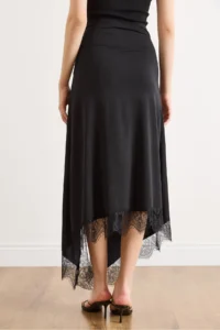 Olalook Women's Black Slit Asymmetrical Lace Detailed Sandy Skirt - Image 6