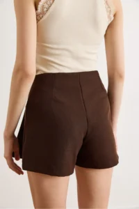 Olalook Women's Brown Accessory Detailed Mini Skirt with Shorts - Image 6