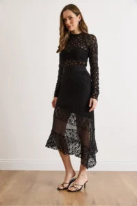 Olalook Women's Black Tulle Detailed Lined Lace Skirt - Image 2
