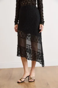 Olalook Women's Black Tulle Detailed Lined Lace Skirt - Image 5