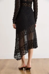Olalook Women's Black Tulle Detailed Lined Lace Skirt - Image 6