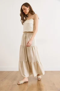 Olalook Women's Stone Waist Elastic Maxi Linen Skirt - Image 2