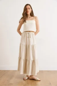 Olalook Women's Stone Waist Elastic Maxi Linen Skirt - Image 3