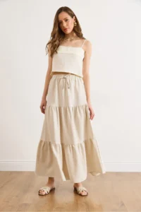Olalook Women's Stone Waist Elastic Maxi Linen Skirt - Image 4