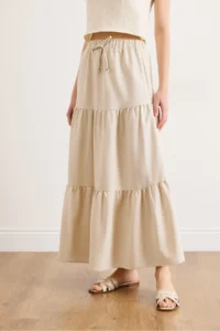 Olalook Women's Stone Waist Elastic Maxi Linen Skirt - Image 5