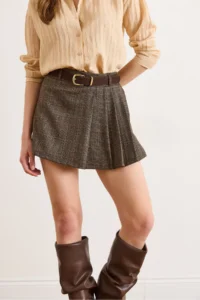 Olalook Women's Brown Self-Fabric Shorts and Belted Fully Mini Skirt - Image 5