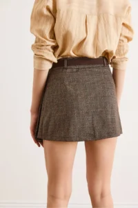 Olalook Women's Brown Self-Fabric Shorts and Belted Fully Mini Skirt - Image 6