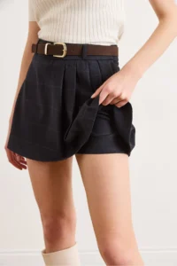Olalook Women's Dark Blue Self-Fabric Shorts and Belted Fully Mini Skirt - Image 5