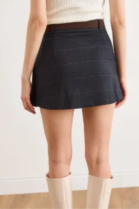 Olalook Women's Dark Blue Self-Fabric Shorts and Belted Fully Mini Skirt - Image 6