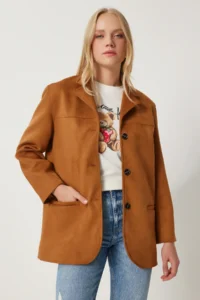 Happiness İstanbul Women Tan Premium Suede Jacket - Image 2