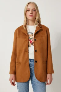 Happiness İstanbul Women Tan Premium Suede Jacket - Image 3