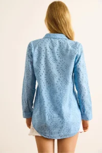Olalook Women's Baby Blue Scallop Regular Fit Cotton Shirt - Image 2