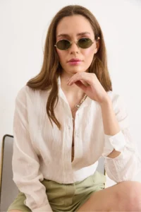 Olalook Women WHITE textured Rahat Pattern Shirt - Image 4