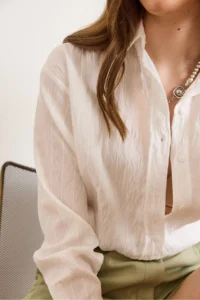 Olalook Women WHITE textured Rahat Pattern Shirt - Image 5